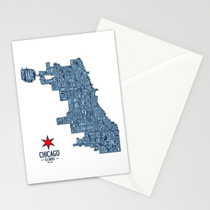 Chicago Neighborhood Map Stationery Card Gallery Image 2