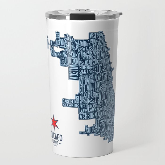 Chicago Neighborhood Map Travel Mug Gallery Image 1