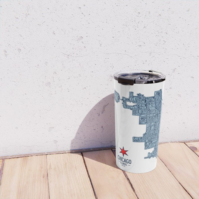 Chicago Neighborhood Map Travel Mug Gallery Image 4