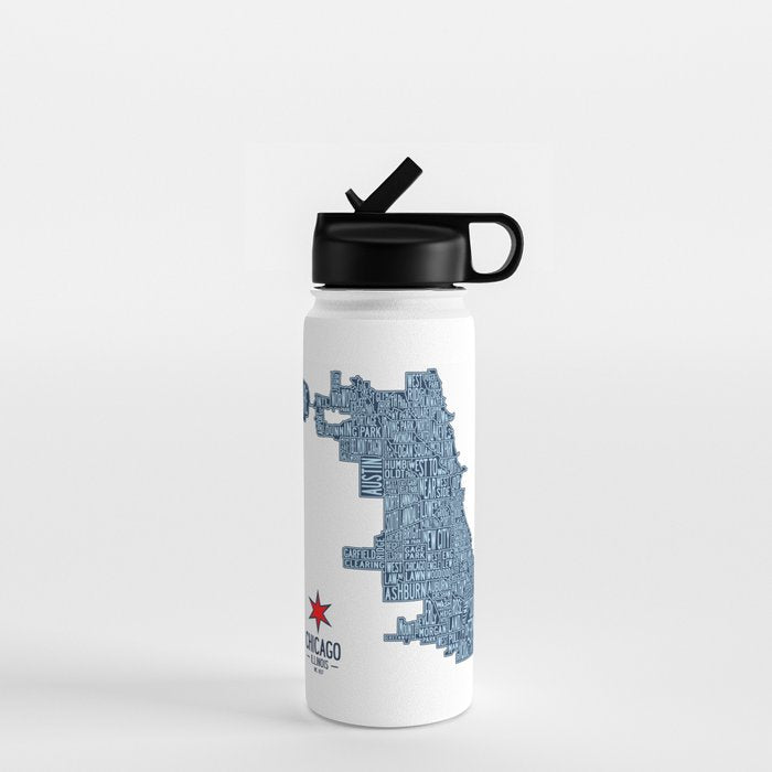 Chicago Neighborhood Map Water Bottle Gallery Image 1