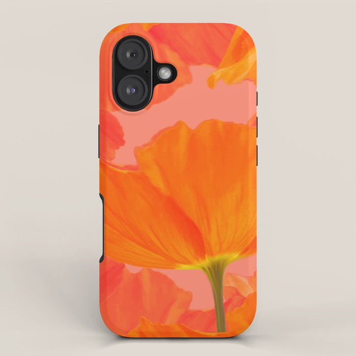Beautiful Poppies Coral Color Background #decor #society6 #buyart iPhone Case Gallery Image 1