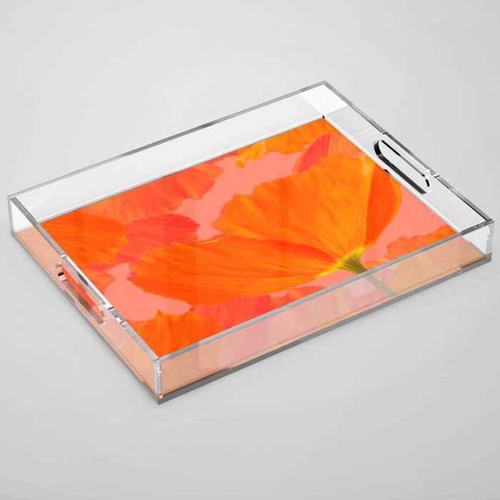 Beautiful Poppies Coral Color Background #decor #society6 #buyart Acrylic Tray Gallery Image 1