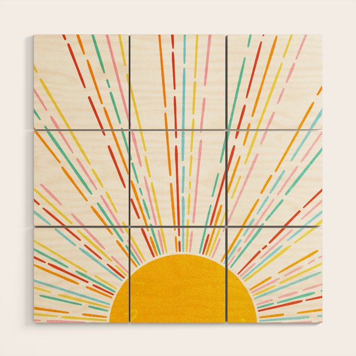Retro Sunburst: Rainbow Edition Wood Wall Art Gallery Image 1