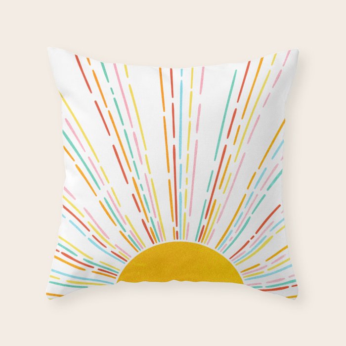 Retro Sunburst: Rainbow Edition Throw Pillow Gallery Image 1