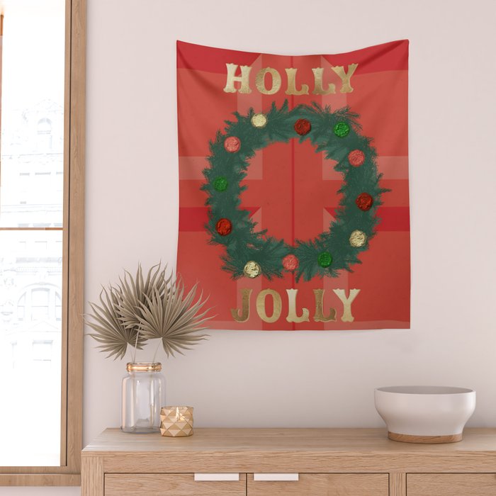 Holly Jolly Garland Wall Tapestry Gallery Image 2