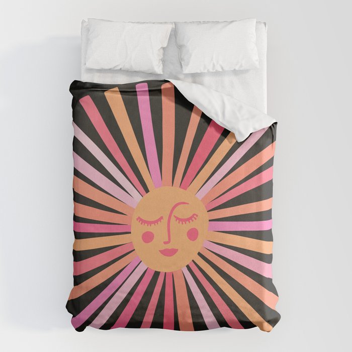 Sunshine - Pink on Charcoal Duvet Cover Gallery Image 6