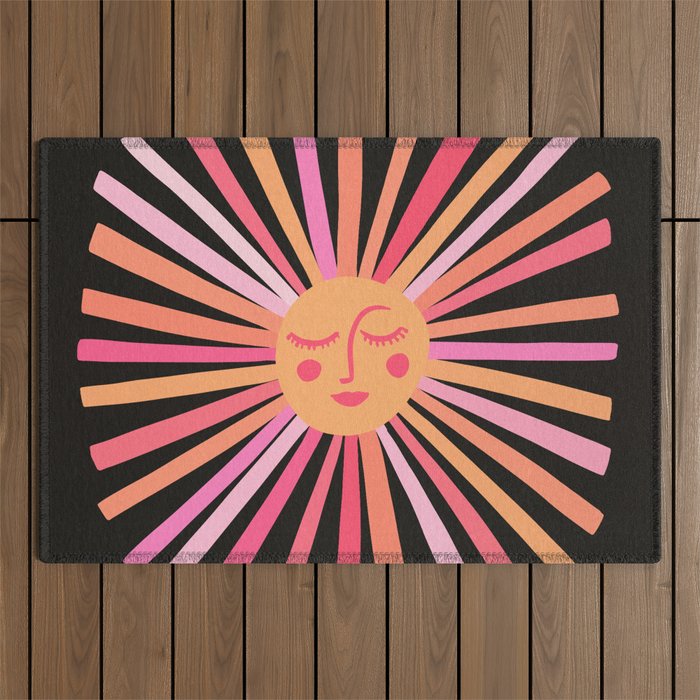 Sunshine - Pink on Charcoal Outdoor Rug Gallery Image 1