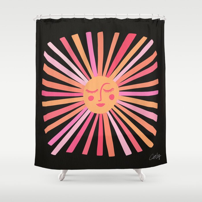 Sunshine - Pink on Charcoal Shower Curtain Gallery Image 1