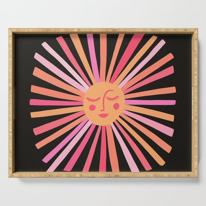 Sunshine - Pink on Charcoal Serving Tray Gallery Image 1