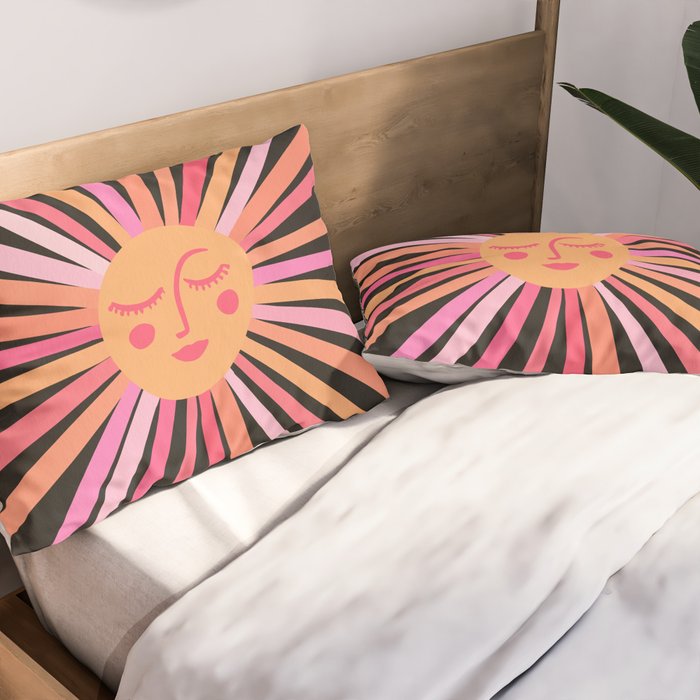 Sunshine - Pink on Charcoal Pillow Sham Gallery Image 2