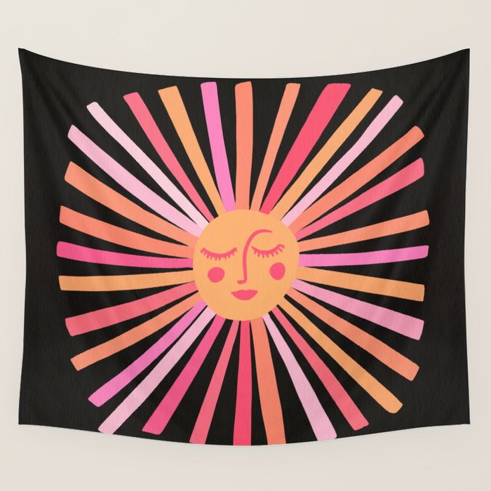 Sunshine - Pink on Charcoal Wall Tapestry Gallery Image 4