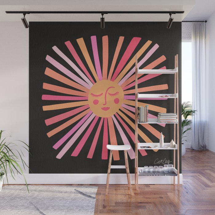 Sunshine - Pink on Charcoal Wall Mural Gallery Image 1