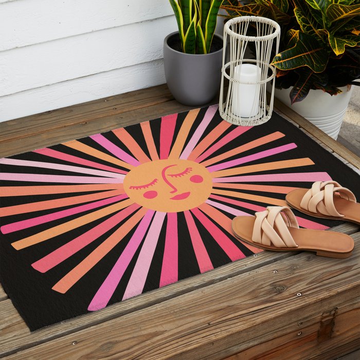 Sunshine - Pink on Charcoal Outdoor Rug Gallery Image 2