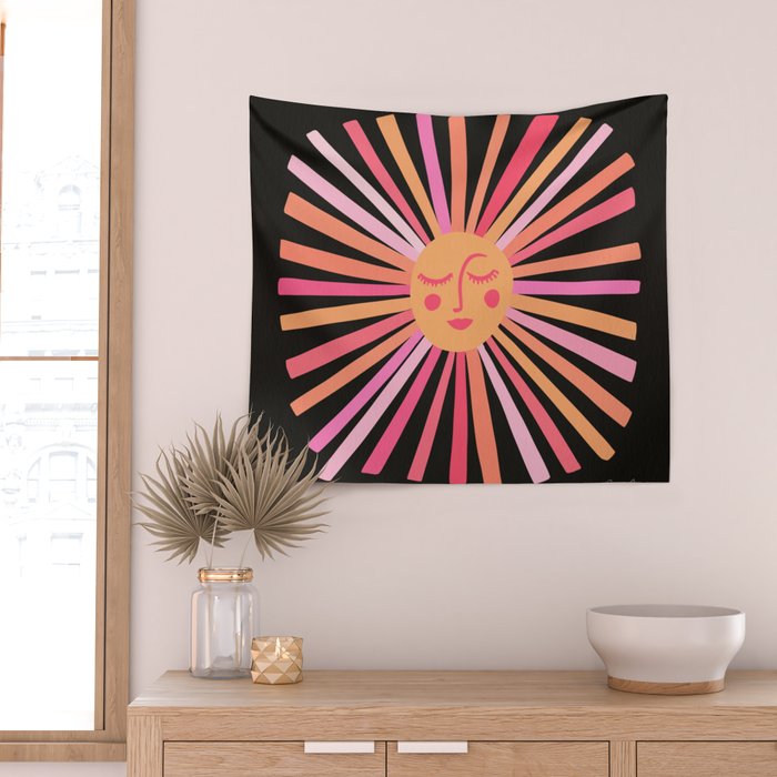 Sunshine - Pink on Charcoal Wall Tapestry Gallery Image 2