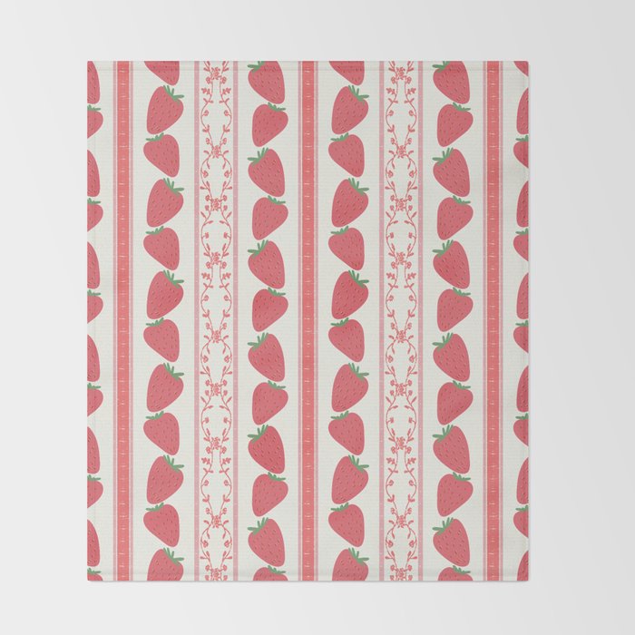 Strawberries Red Stripes  Throw Blanket Gallery Image 2