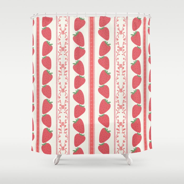Strawberries Red Stripes  Shower Curtain Gallery Image 1