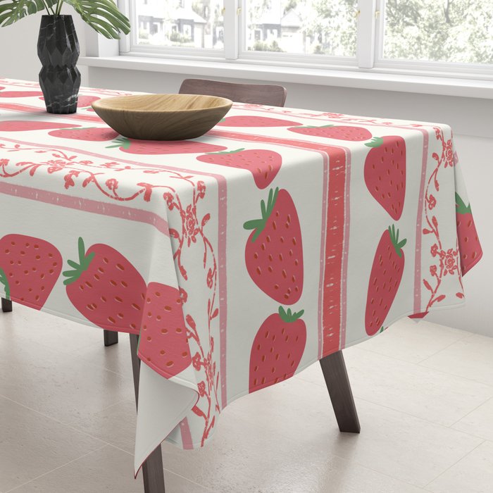 Strawberries Red Stripes  Tablecloth Gallery Image 3
