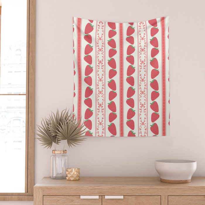 Strawberries Red Stripes  Wall Tapestry Gallery Image 2