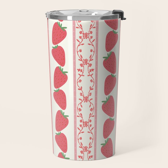 Strawberries Red Stripes  Travel Mug Gallery Image 2