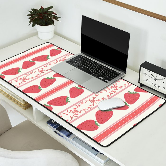 Strawberries Red Stripes  Desk Mat Gallery Image 2