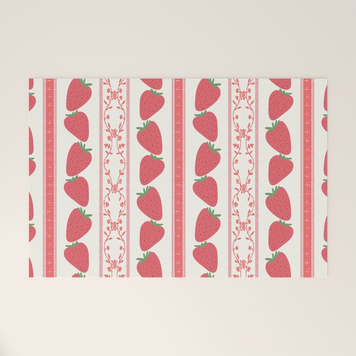 Strawberries Red Stripes  Welcome Mat Gallery Image 1