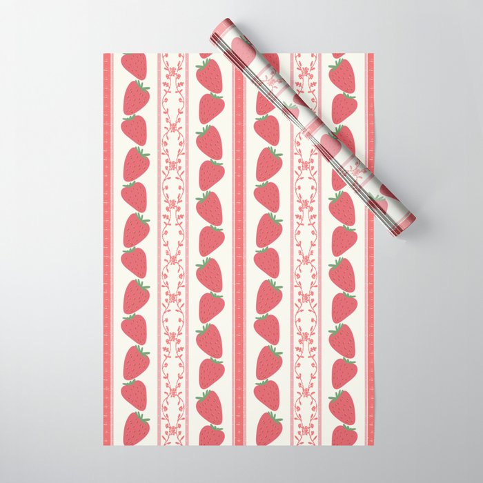Strawberries Red Stripes  Wrapping Paper Gallery Image 1