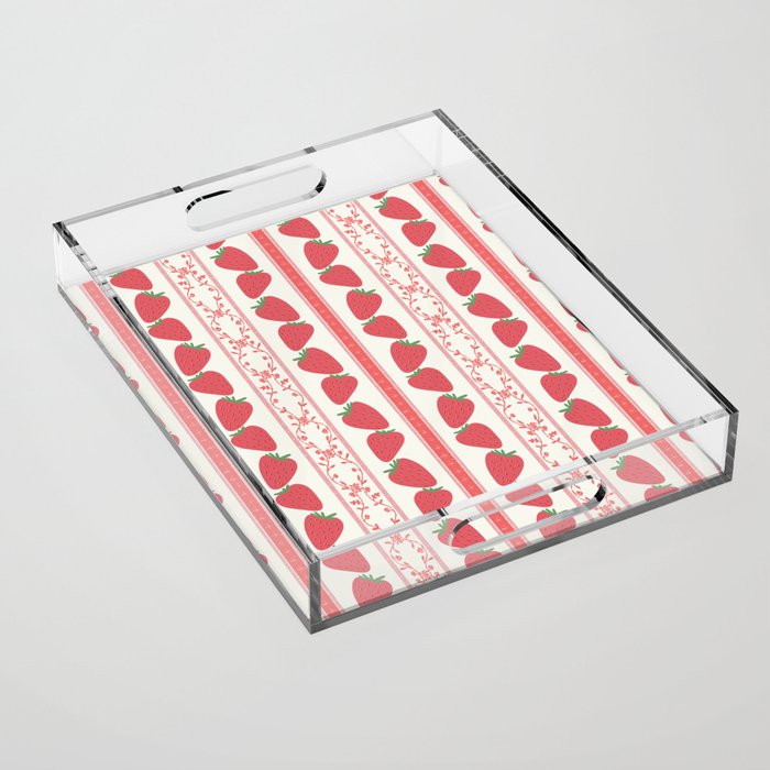 Strawberries Red Stripes  Acrylic Tray Gallery Image 1
