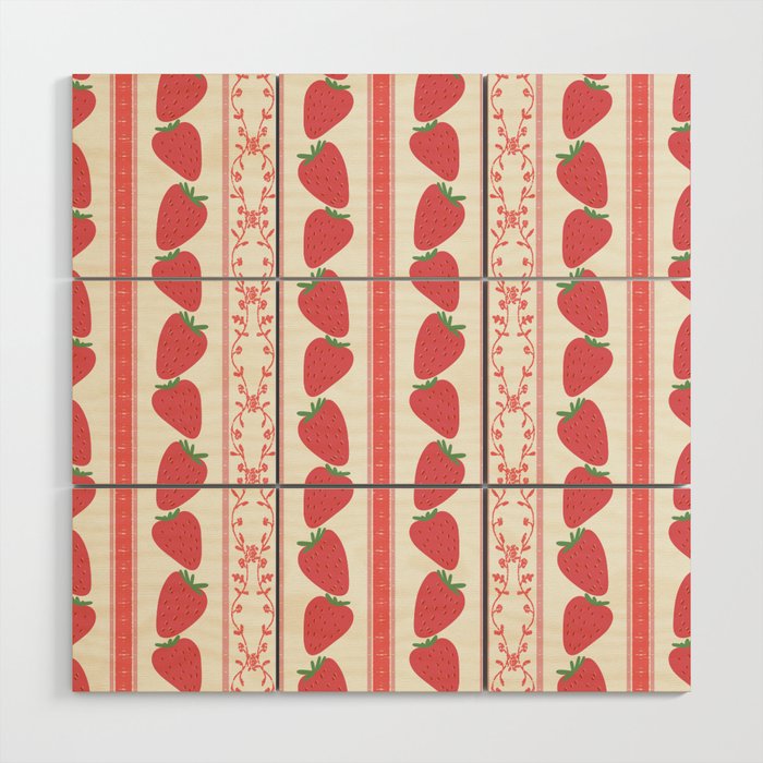 Strawberries Red Stripes  Wood Wall Art Gallery Image 1