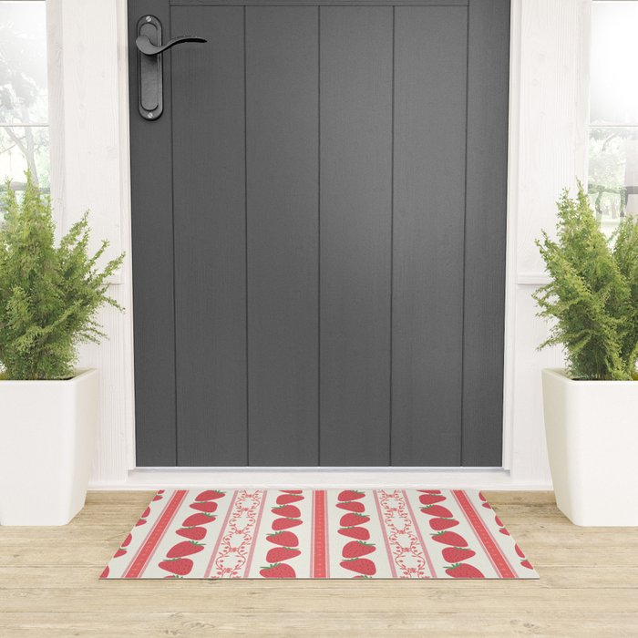 Strawberries Red Stripes  Welcome Mat Gallery Image 3