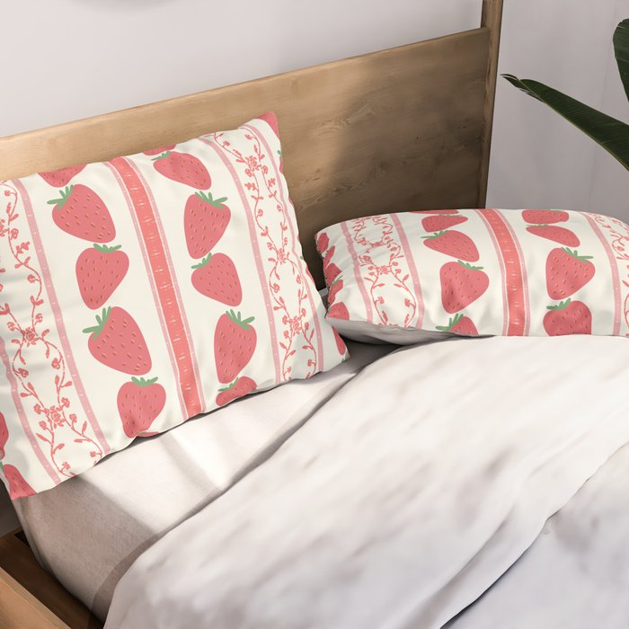 Strawberries Red Stripes  Pillow Sham Gallery Image 2