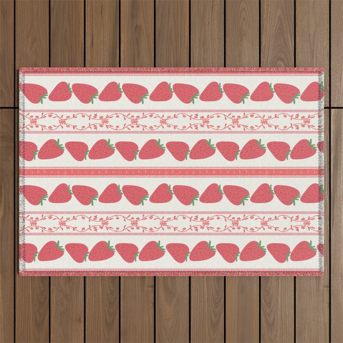 Strawberries Red Stripes  Outdoor Rug Gallery Image 1