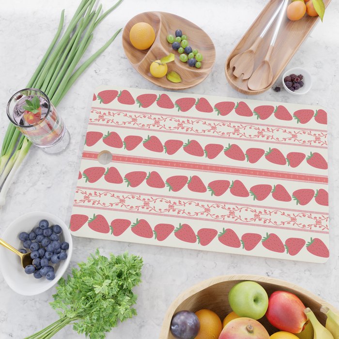 Strawberries Red Stripes  Cutting Board Gallery Image 2
