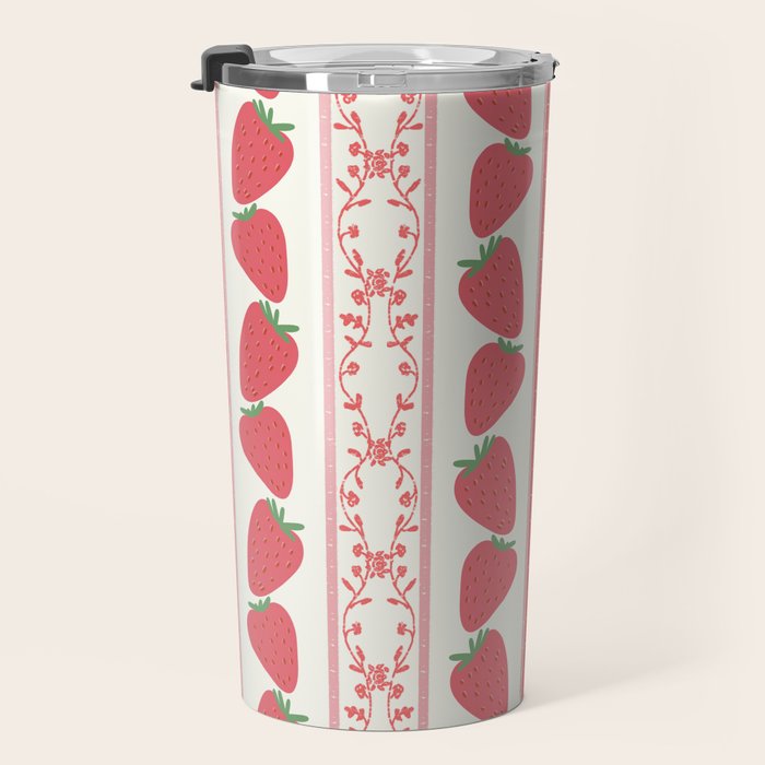 Strawberries Red Stripes  Travel Mug Gallery Image 3