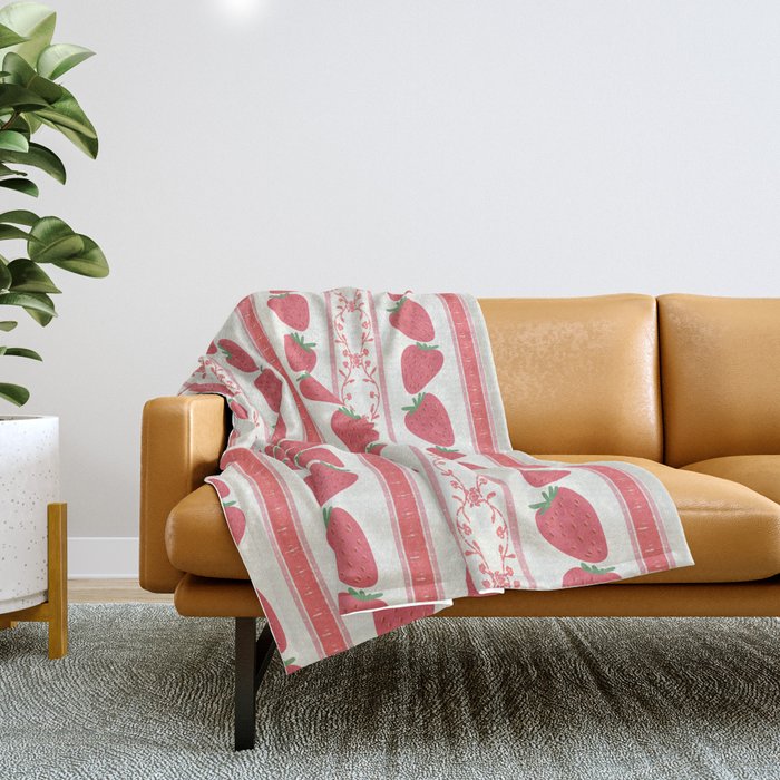 Strawberries Red Stripes  Throw Blanket Gallery Image 1