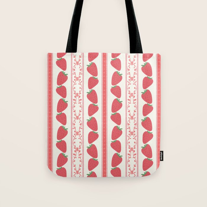 Strawberries Red Stripes  Tote Bag Gallery Image 1