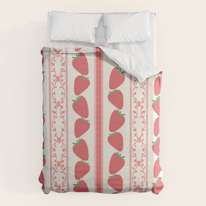Strawberries Red Stripes  Duvet Cover Gallery Image 1