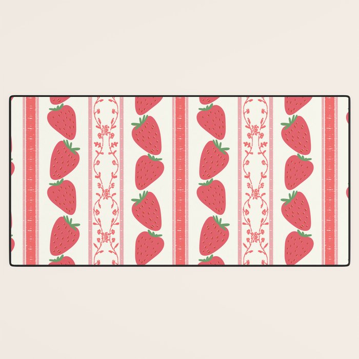 Strawberries Red Stripes  Desk Mat Gallery Image 3