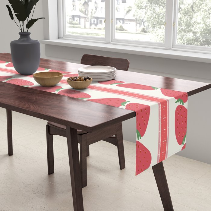 Strawberries Red Stripes  Table Runner Gallery Image 2