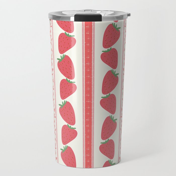 Strawberries Red Stripes  Travel Mug Gallery Image 1