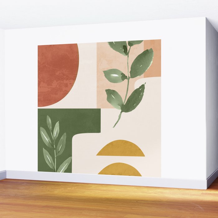 Abstract Shapes and Leaves Wall Mural Gallery Image 2