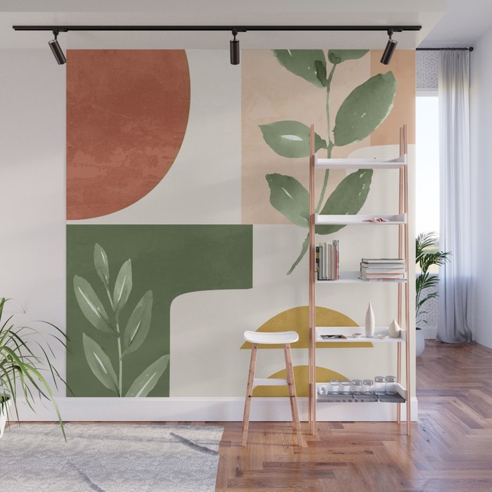 Abstract Shapes and Leaves Wall Mural Gallery Image 1