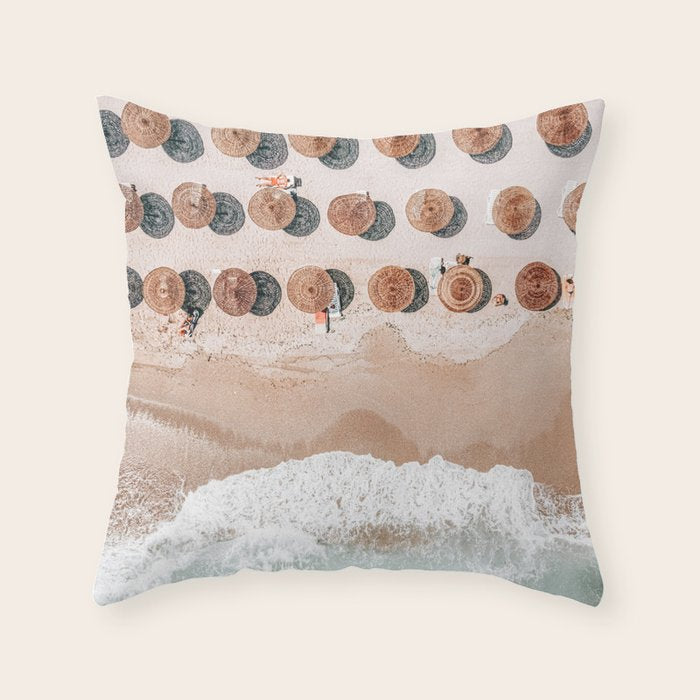 People On Beach, Aerial Drone Photography, Aerial Beach Sea, Ocean Wall Art Print, Summer Sea Vibes Art Print Throw Pillow Gallery Image 6