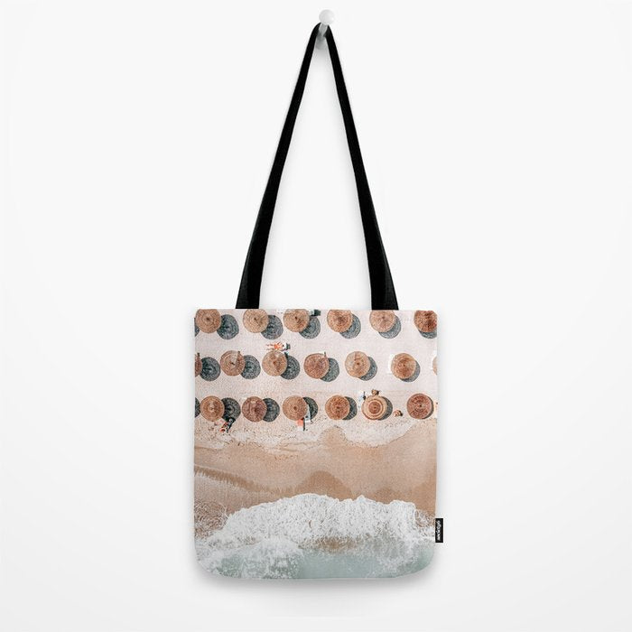 People On Beach, Aerial Drone Photography, Aerial Beach Sea, Ocean Wall Art Print, Summer Sea Vibes Art Print Tote Bag Gallery Image 2