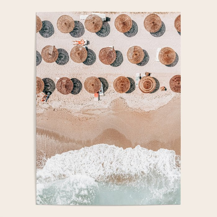 People On Beach, Aerial Drone Photography, Aerial Beach Sea, Ocean Wall Art Print, Summer Sea Vibes Art Print Poster Gallery Image 1