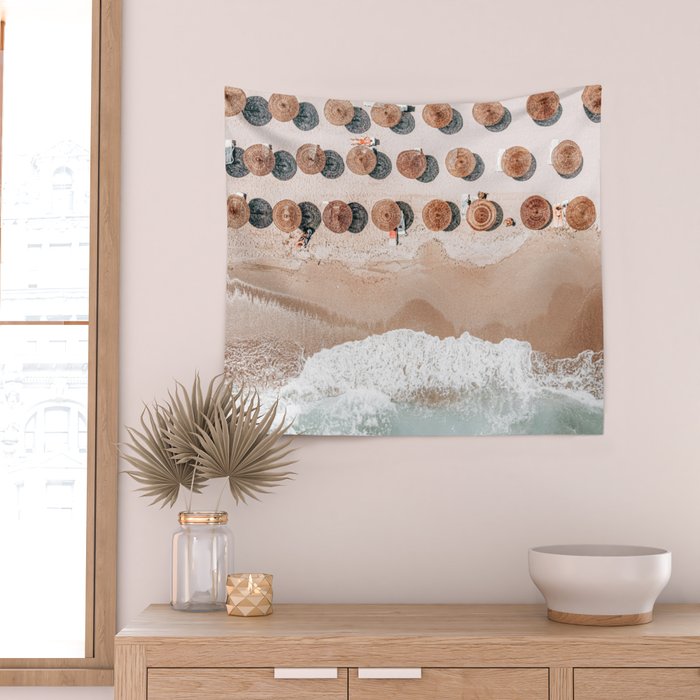 People On Beach, Aerial Drone Photography, Aerial Beach Sea, Ocean Wall Art Print, Summer Sea Vibes Art Print Wall Tapestry Gallery Image 2