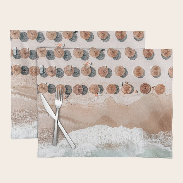 People On Beach, Aerial Drone Photography, Aerial Beach Sea, Ocean Wall Art Print, Summer Sea Vibes Art Print Placemat Gallery Image 1