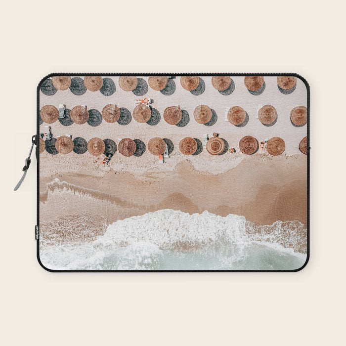 People On Beach, Aerial Drone Photography, Aerial Beach Sea, Ocean Wall Art Print, Summer Sea Vibes Art Print Laptop Sleeve Gallery Image 1