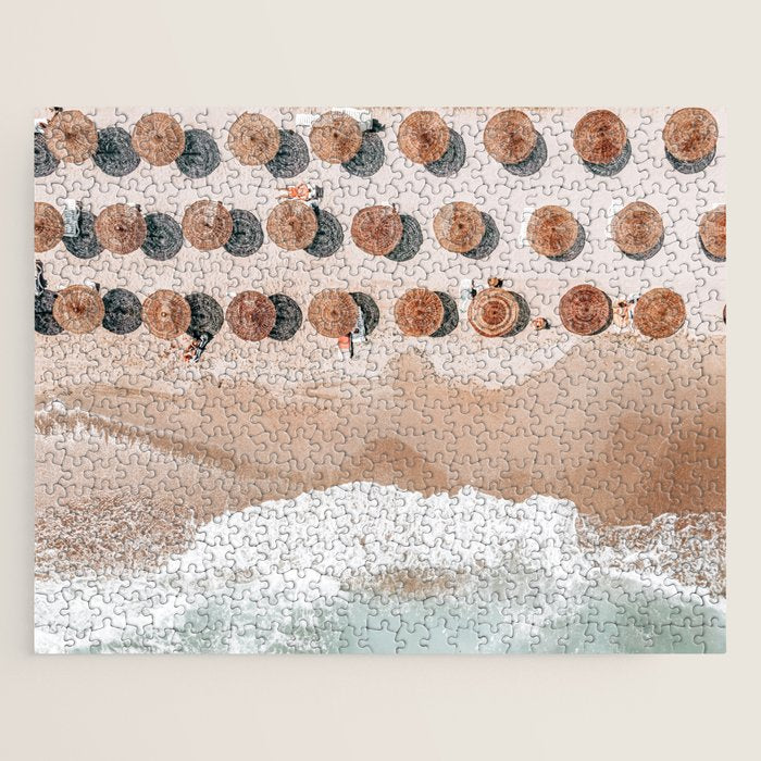 People On Beach, Aerial Drone Photography, Aerial Beach Sea, Ocean Wall Art Print, Summer Sea Vibes Art Print Jigsaw Puzzle Gallery Image 1