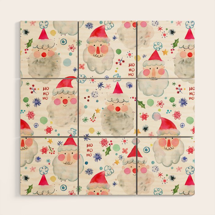 Holiday 2025 Santa claus Happy cute portrait Multicolored Christmas Wood Wall Art Gallery Image 1