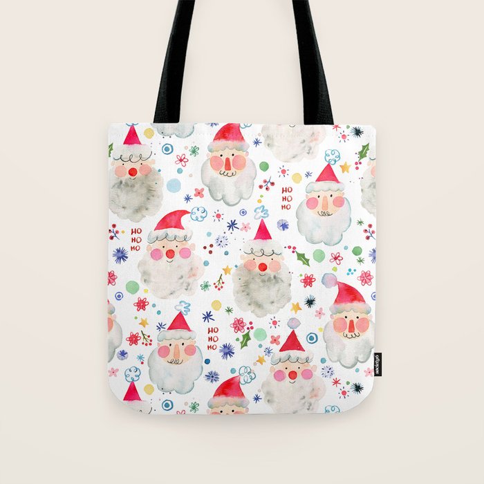 Holiday 2025 Santa claus Happy cute portrait Multicolored Christmas Tote Bag Gallery Image 1